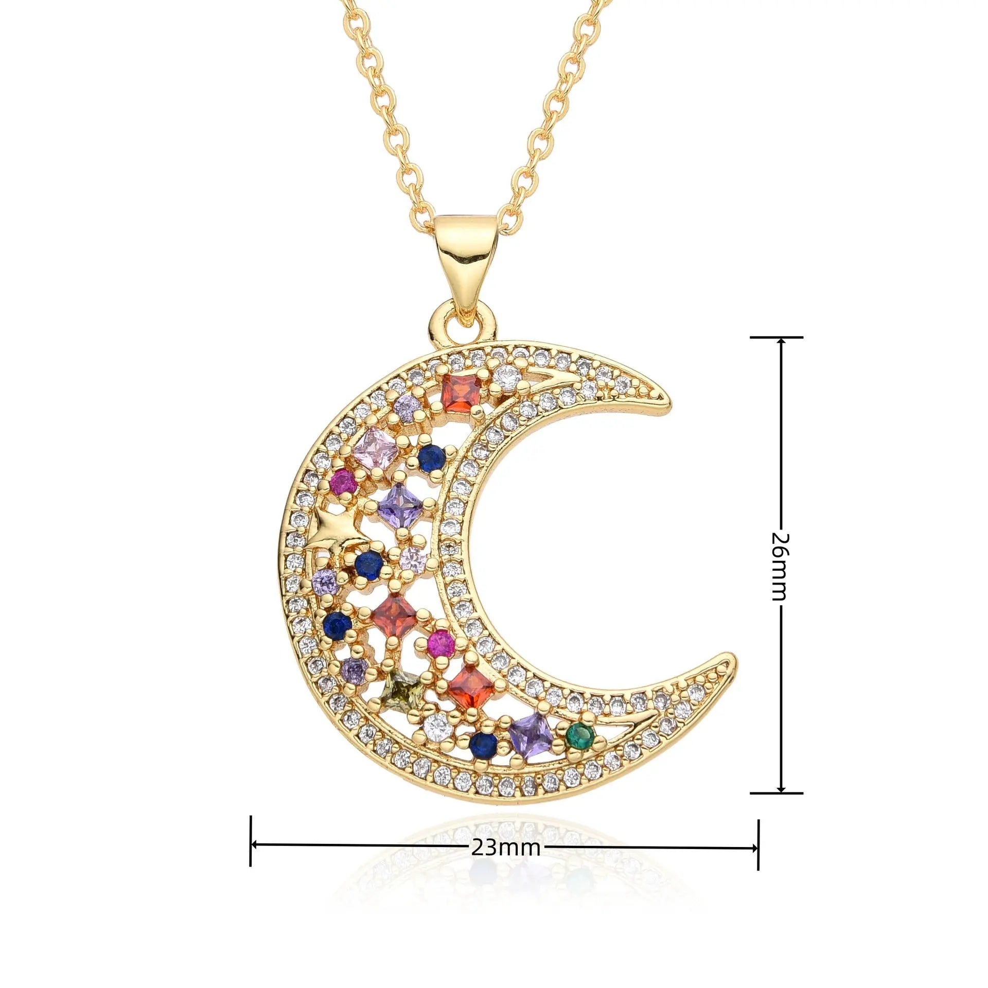 Love Necklace European and American Emerald Zircon Cross Necklace Women's Fashion Moon Love Pendant Necklace AQP-STORE