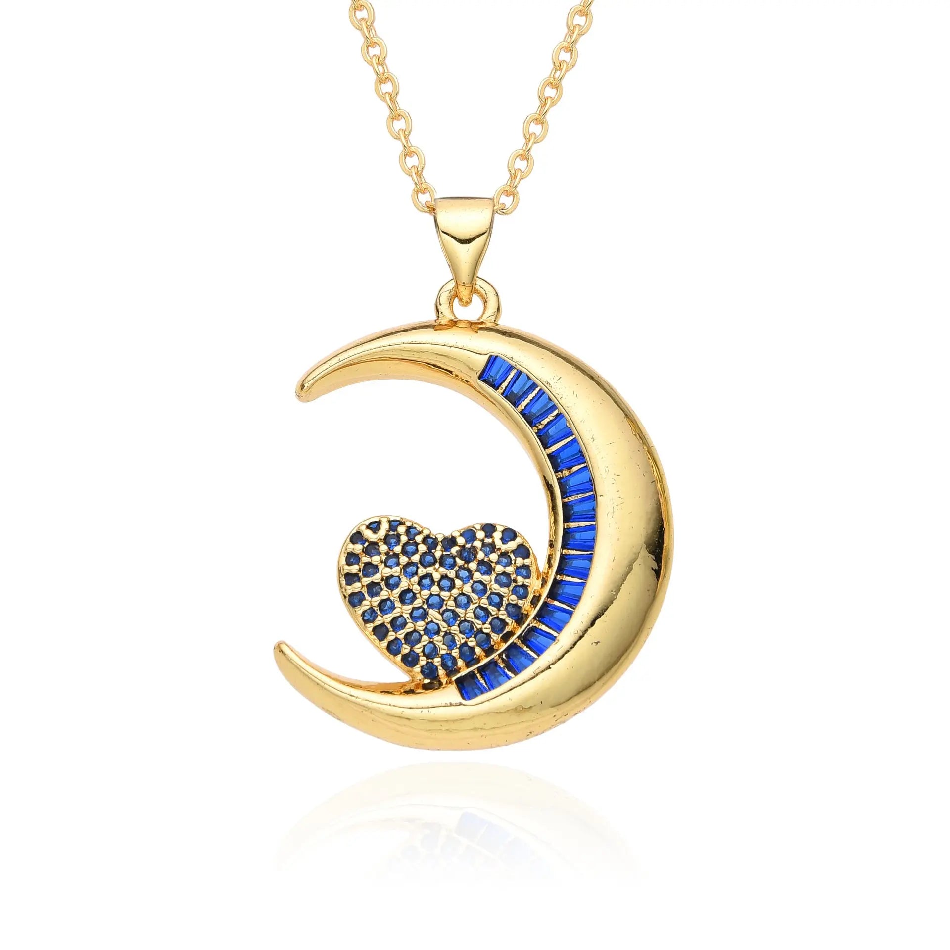 Love Necklace European and American Emerald Zircon Cross Necklace Women's Fashion Moon Love Pendant Necklace AQP-STORE
