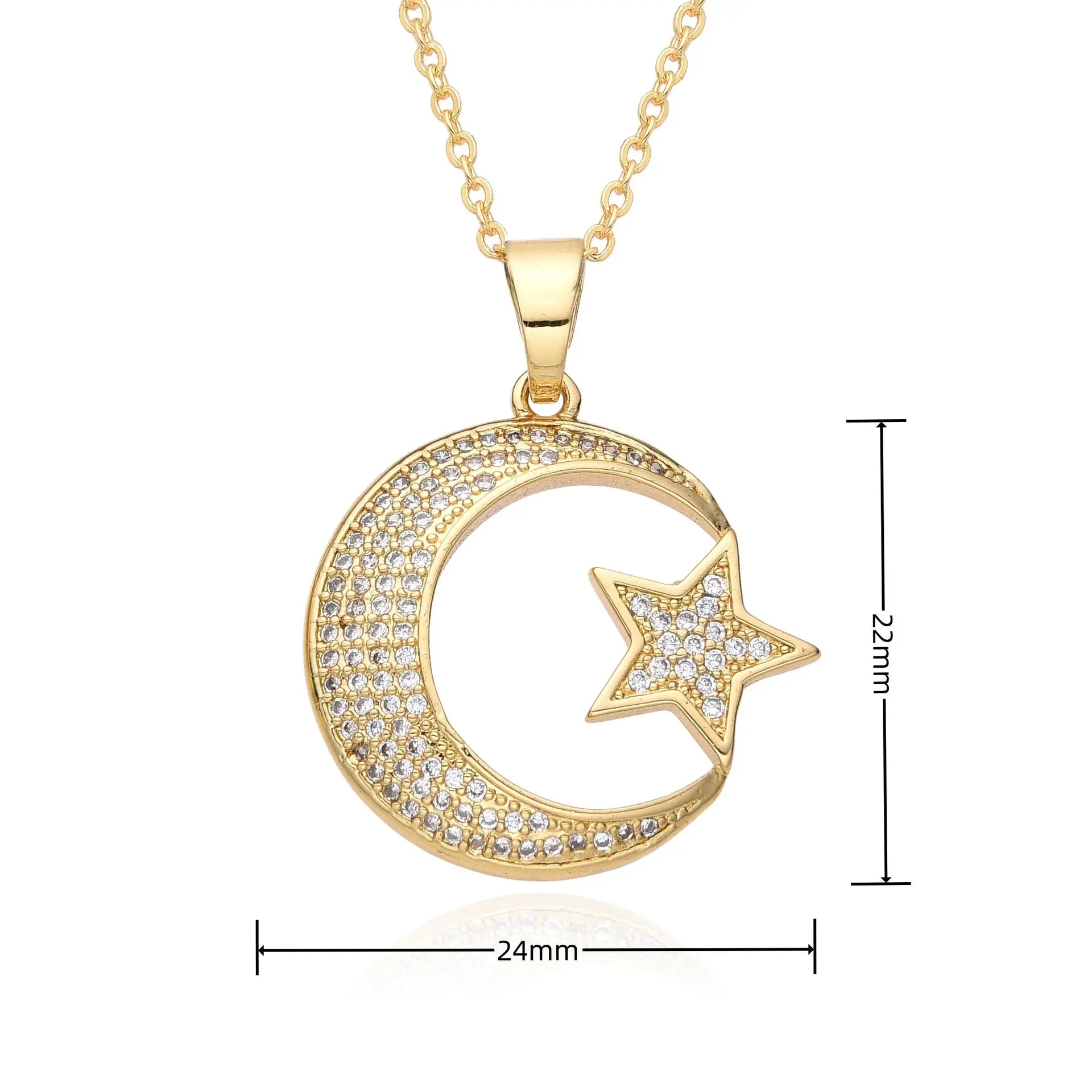 Love Necklace European and American Emerald Zircon Cross Necklace Women's Fashion Moon Love Pendant Necklace AQP-STORE