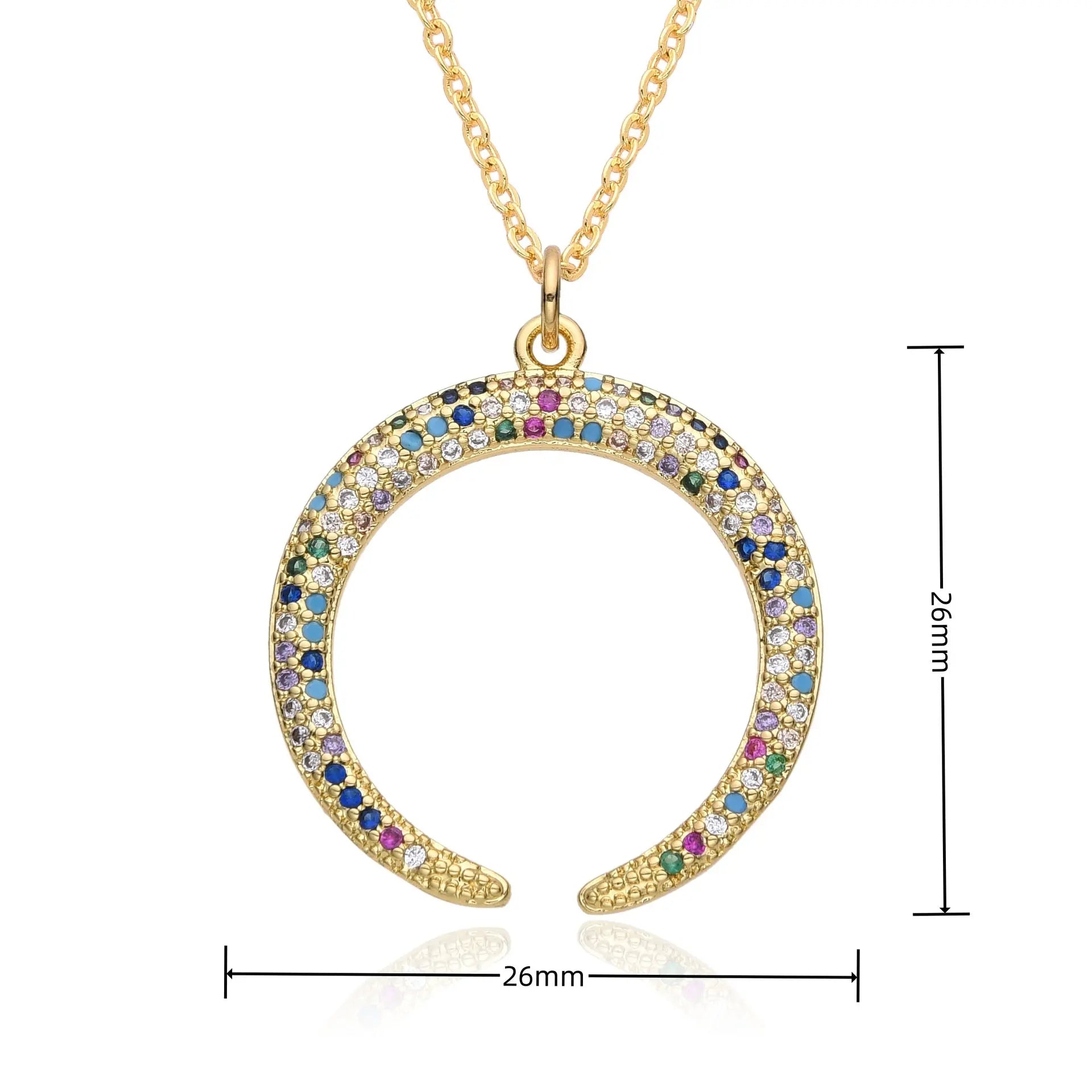 Love Necklace European and American Emerald Zircon Cross Necklace Women's Fashion Moon Love Pendant Necklace AQP-STORE