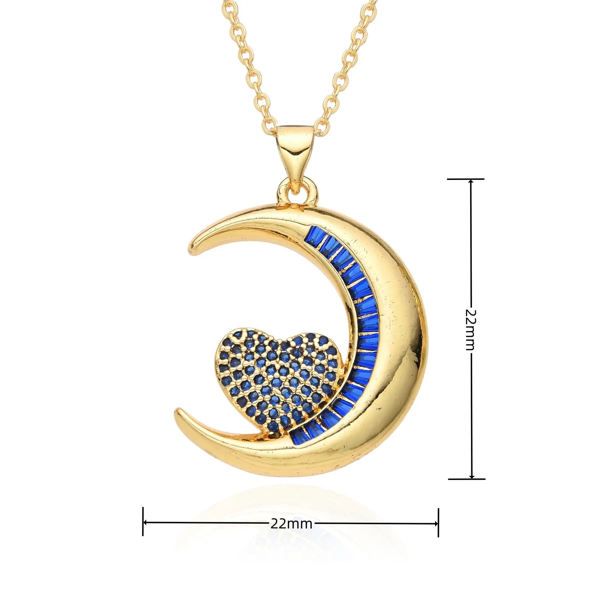 Love Necklace European and American Emerald Zircon Cross Necklace Women's Fashion Moon Love Pendant Necklace AQP-STORE