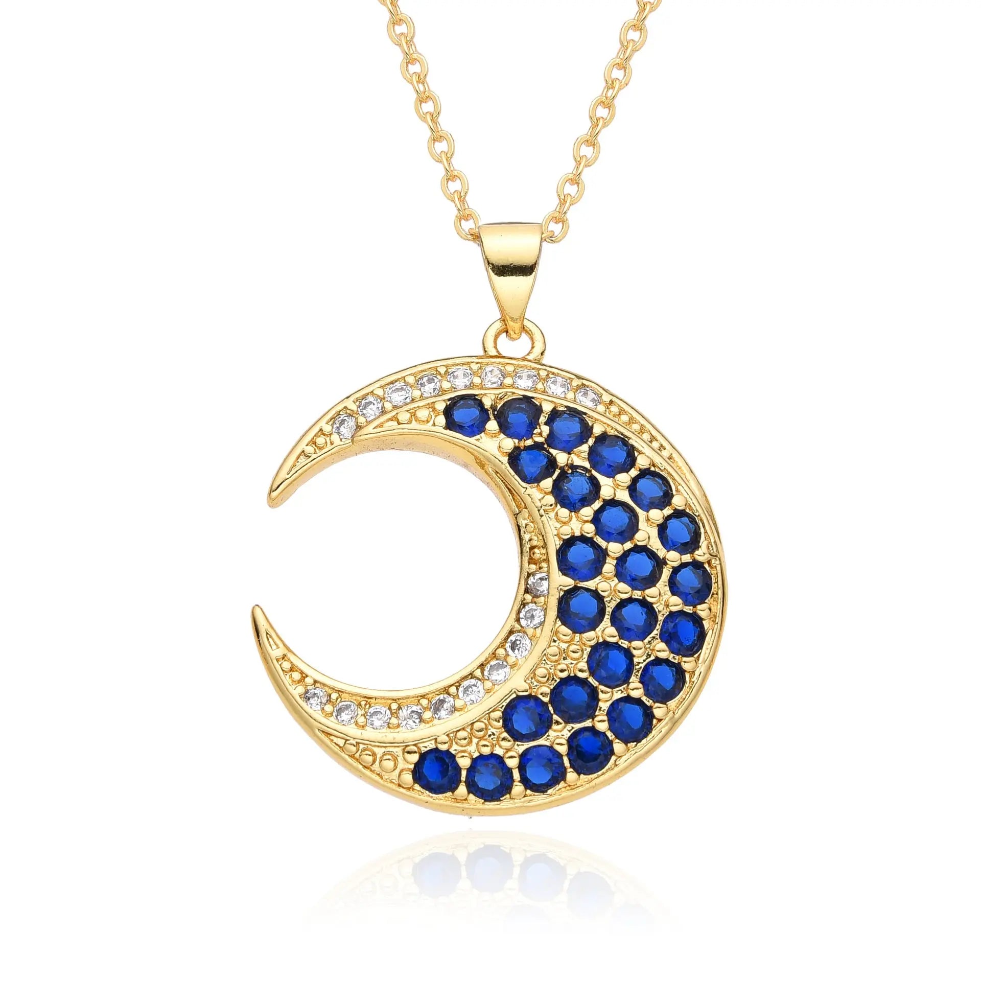 Love Necklace European and American Emerald Zircon Cross Necklace Women's Fashion Moon Love Pendant Necklace AQP-STORE