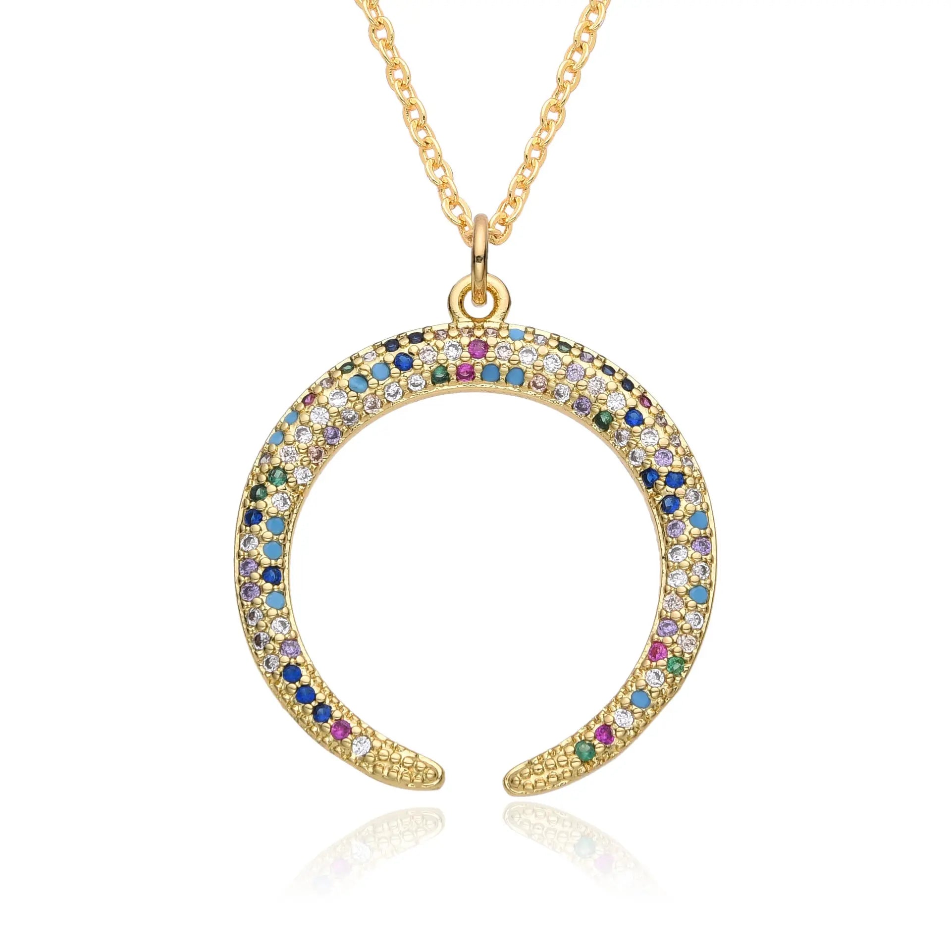 Love Necklace European and American Emerald Zircon Cross Necklace Women's Fashion Moon Love Pendant Necklace AQP-STORE