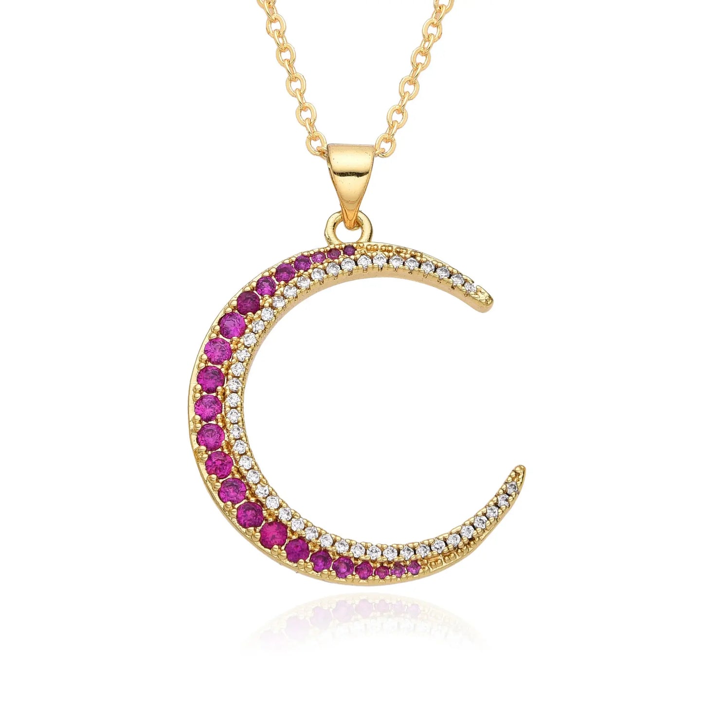 European and American Light Luxury Copper Plated 18K Gold Colored Zircon Moon Love Pendant Necklace, Female Crowd, Versatile Necklace AQP-STORE