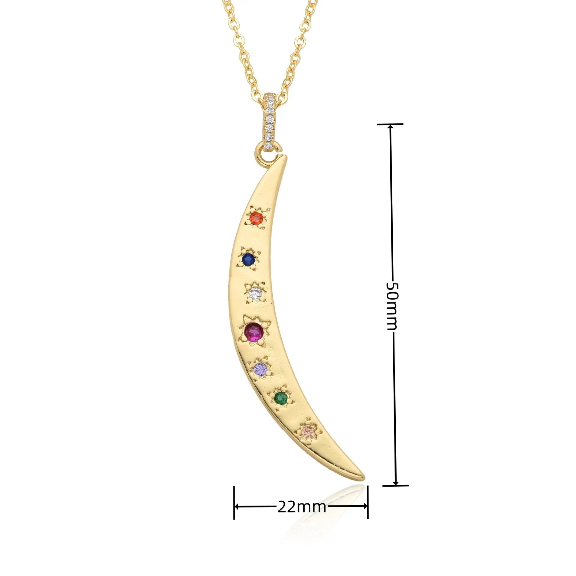 European and American Light Luxury Copper Plated 18K Gold Colored Zircon Moon Love Pendant Necklace, Female Crowd, Versatile Necklace AQP-STORE