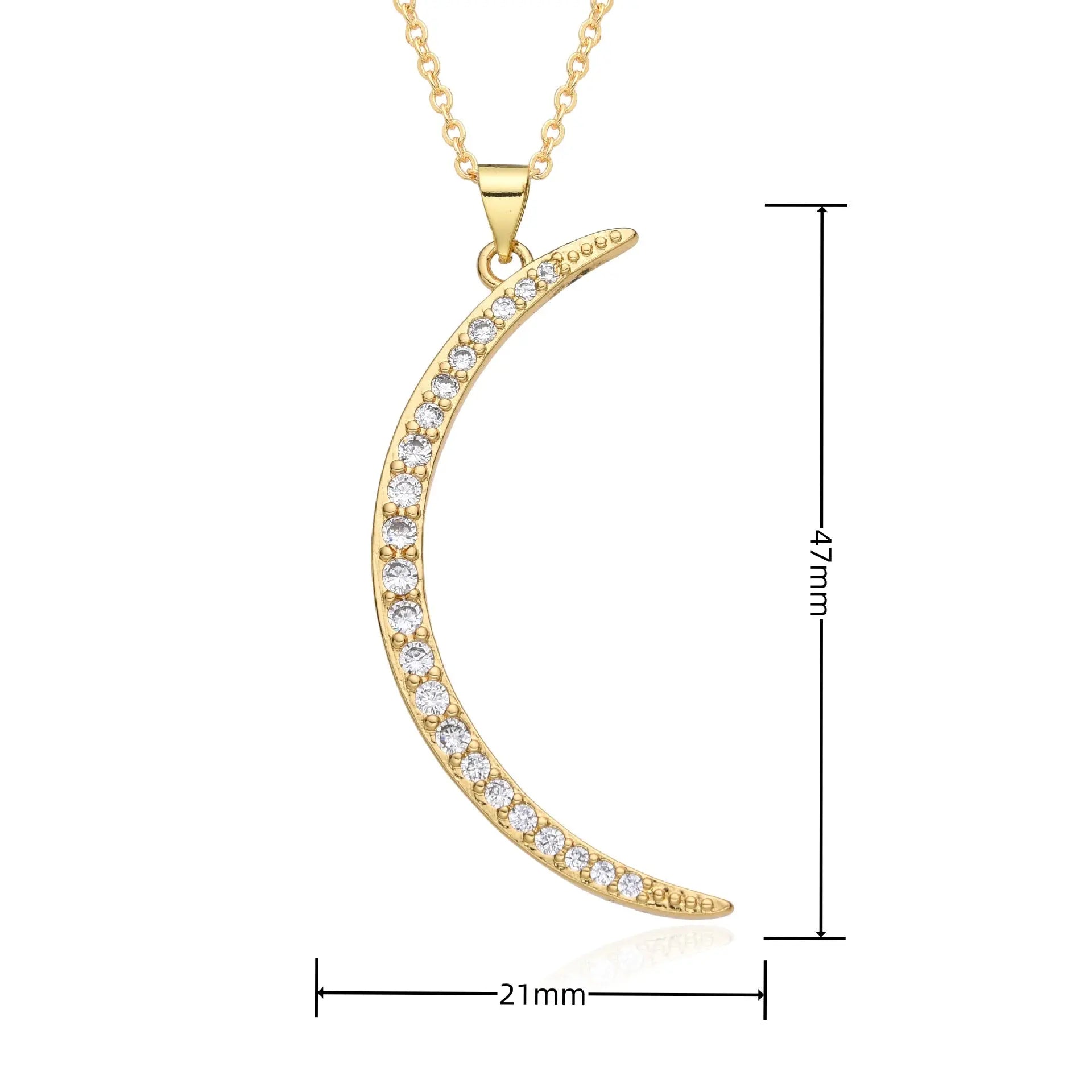 European and American Light Luxury Copper Plated 18K Gold Colored Zircon Moon Love Pendant Necklace, Female Crowd, Versatile Necklace AQP-STORE