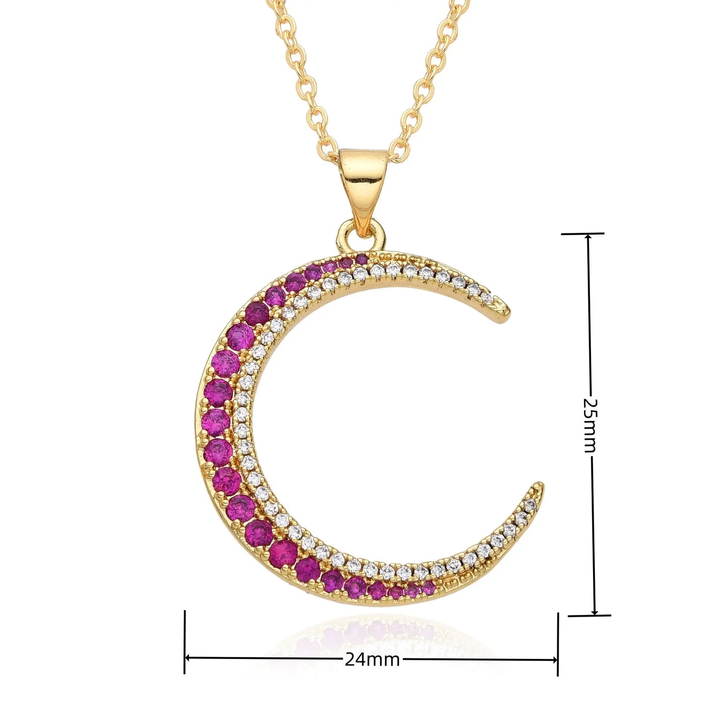 European and American Light Luxury Copper Plated 18K Gold Colored Zircon Moon Love Pendant Necklace, Female Crowd, Versatile Necklace AQP-STORE