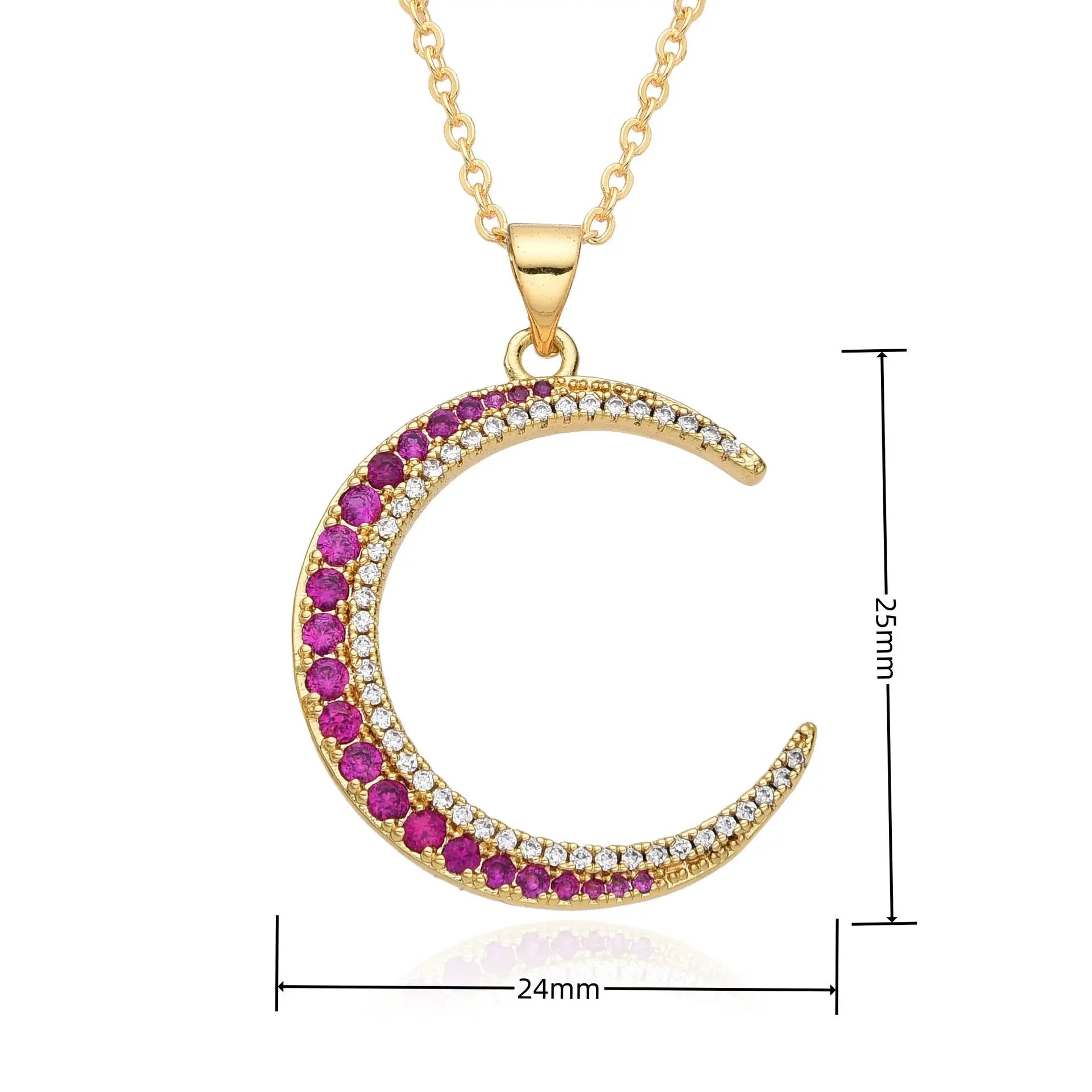 European and American Light Luxury Copper Plated 18K Gold Colored Zircon Moon Love Pendant Necklace, Female Crowd, Versatile Necklace AQP-STORE