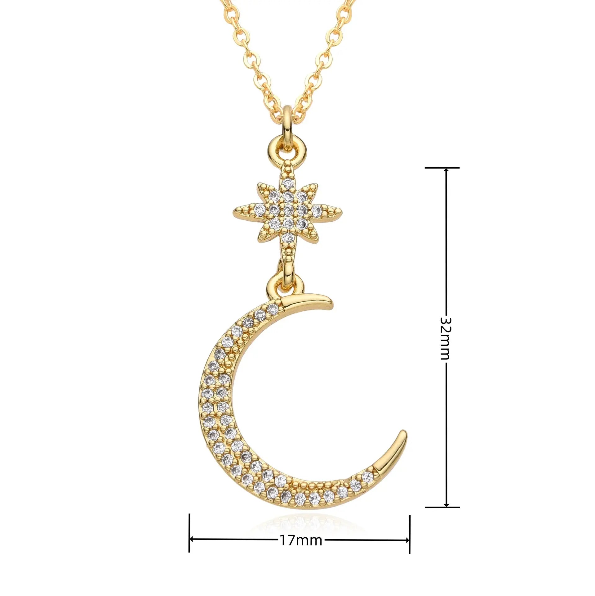 European and American Light Luxury Copper Plated 18K Gold Colored Zircon Moon Love Pendant Necklace, Female Crowd, Versatile Necklace AQP-STORE