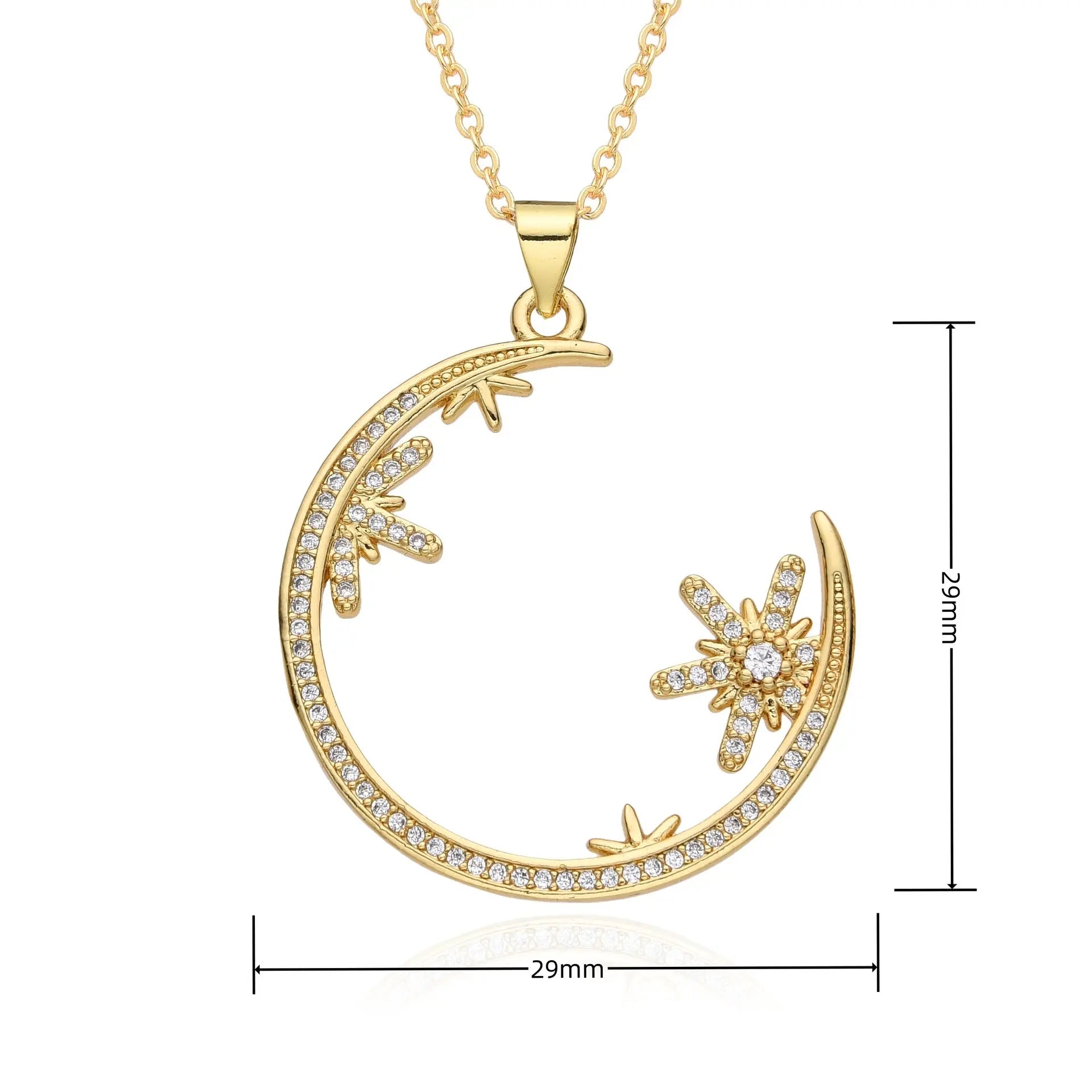 European and American Light Luxury Copper Plated 18K Gold Colored Zircon Moon Love Pendant Necklace, Female Crowd, Versatile Necklace AQP-STORE