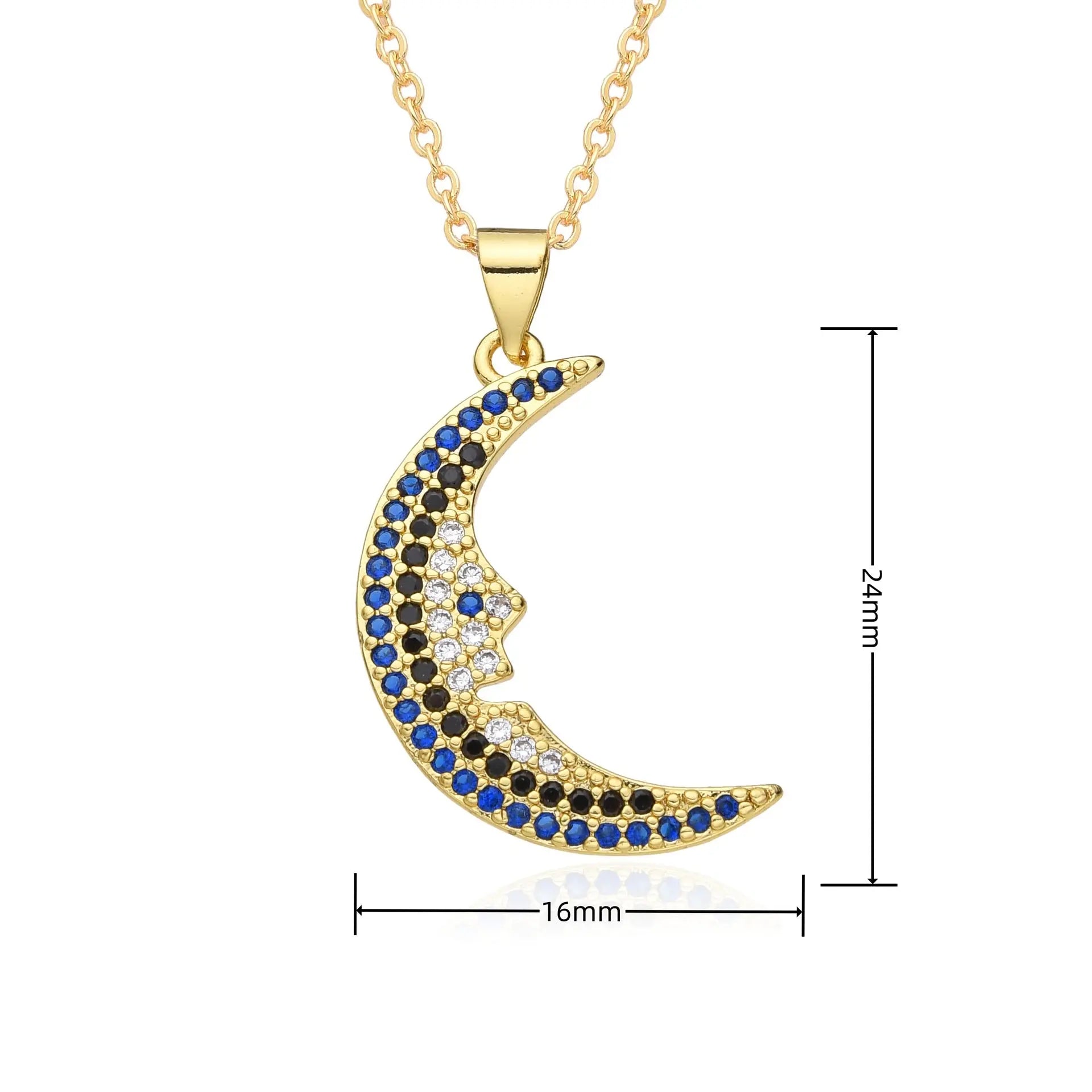 European and American Light Luxury Copper Plated 18K Gold Colored Zircon Moon Love Pendant Necklace, Female Crowd, Versatile Necklace AQP-STORE