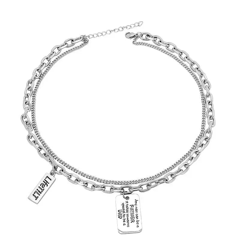 Exaggerated Hip Hop Titanium Steel Multi layered Necklace for Women in Europe and America Ins Square Emblem Engraved Letter Pendant Personalized Dark Bounce Accessories AQP-STORE