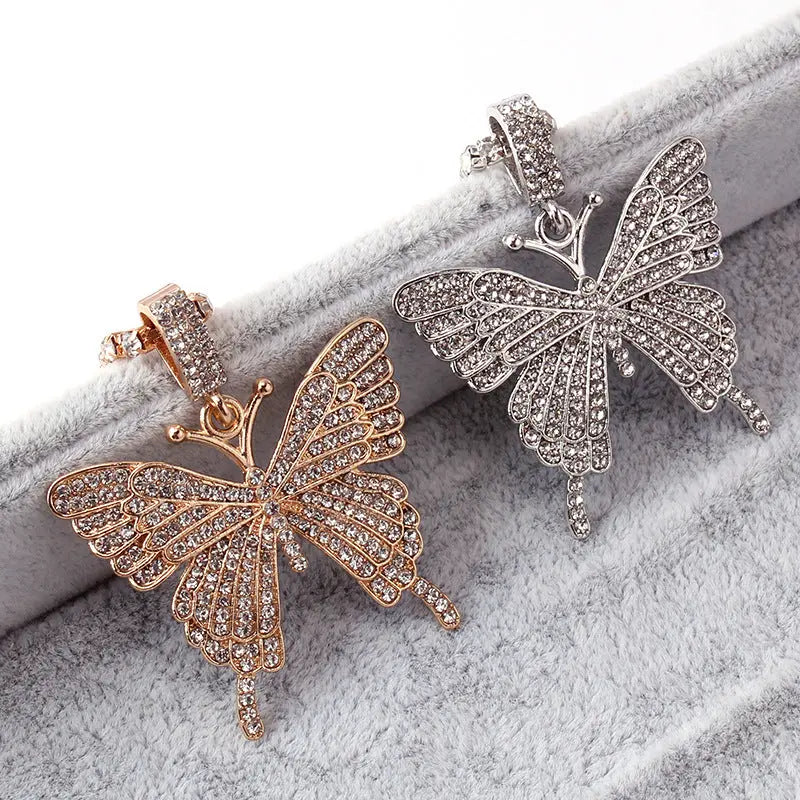 European and American cross-border jewelry with versatile temperament, claw chains, large butterfly elements, fashionable diamond inlaid double layer ankle chains AQP-STORE