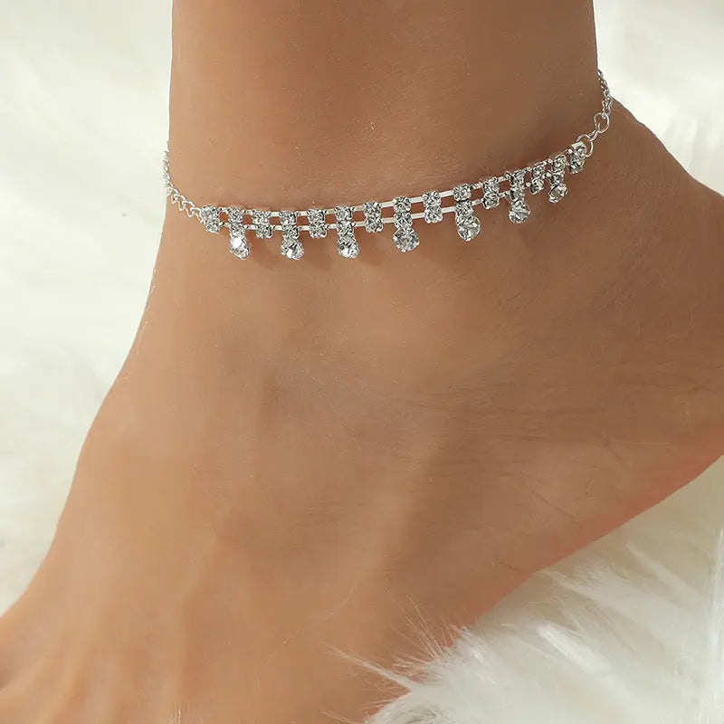 2023 Cross border Europe and America New Fashion Love Pearl Feet Chain Simple and Personalized Trendy Diamond Inlaid Beach Feet Jewelry AQP-STORE