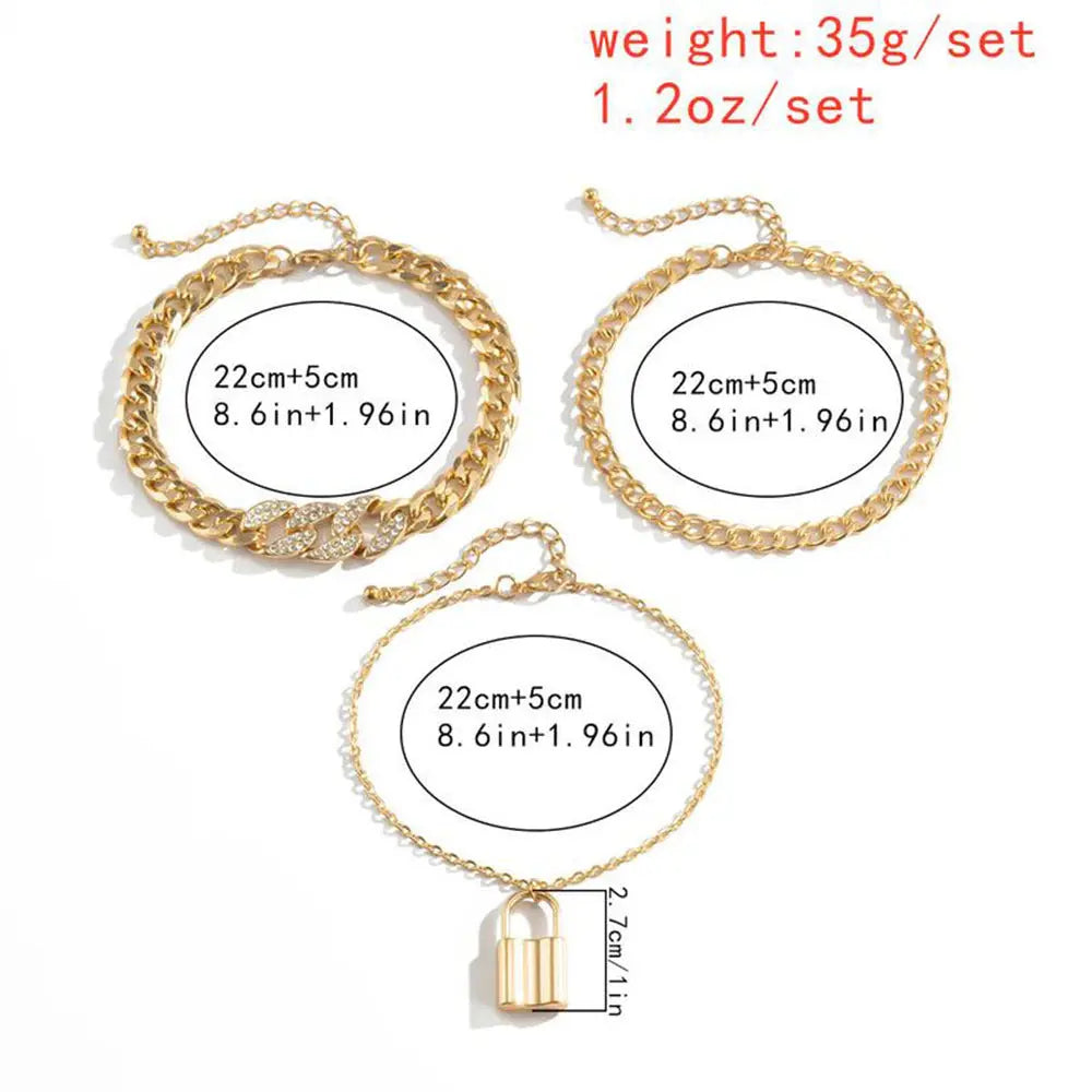 European and American cross-border jewelry fashion versatile diamond inlay set anklet women's retro temperament multi-layer rhinestone lock shaped foot accessories AQP-STORE