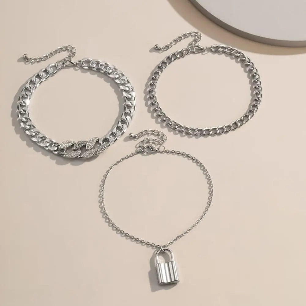 European and American cross-border jewelry fashion versatile diamond inlay set anklet women's retro temperament multi-layer rhinestone lock shaped foot accessories AQP-STORE