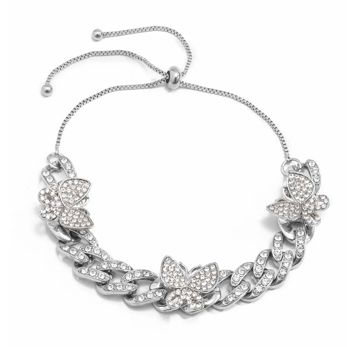 Cross border creative jewelry from Europe and America, exaggerated and personalized new butterfly anklet, versatile and trendy Cuban chain with diamond embellishments AQP-STORE