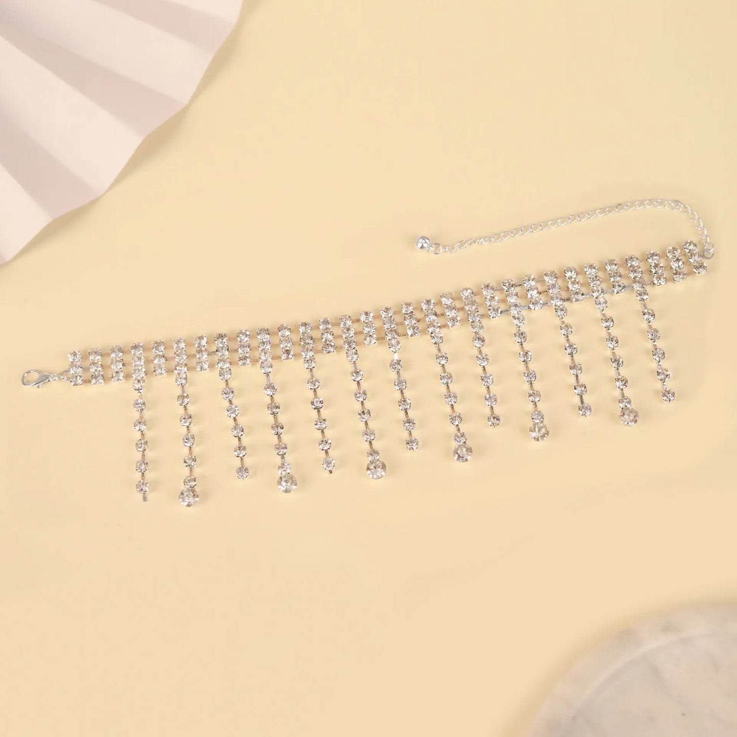 Exaggerated European and American rhinestone chains with diamond tassel anklets, bohemian personality beach ins body chain accessories for women AQP-STORE