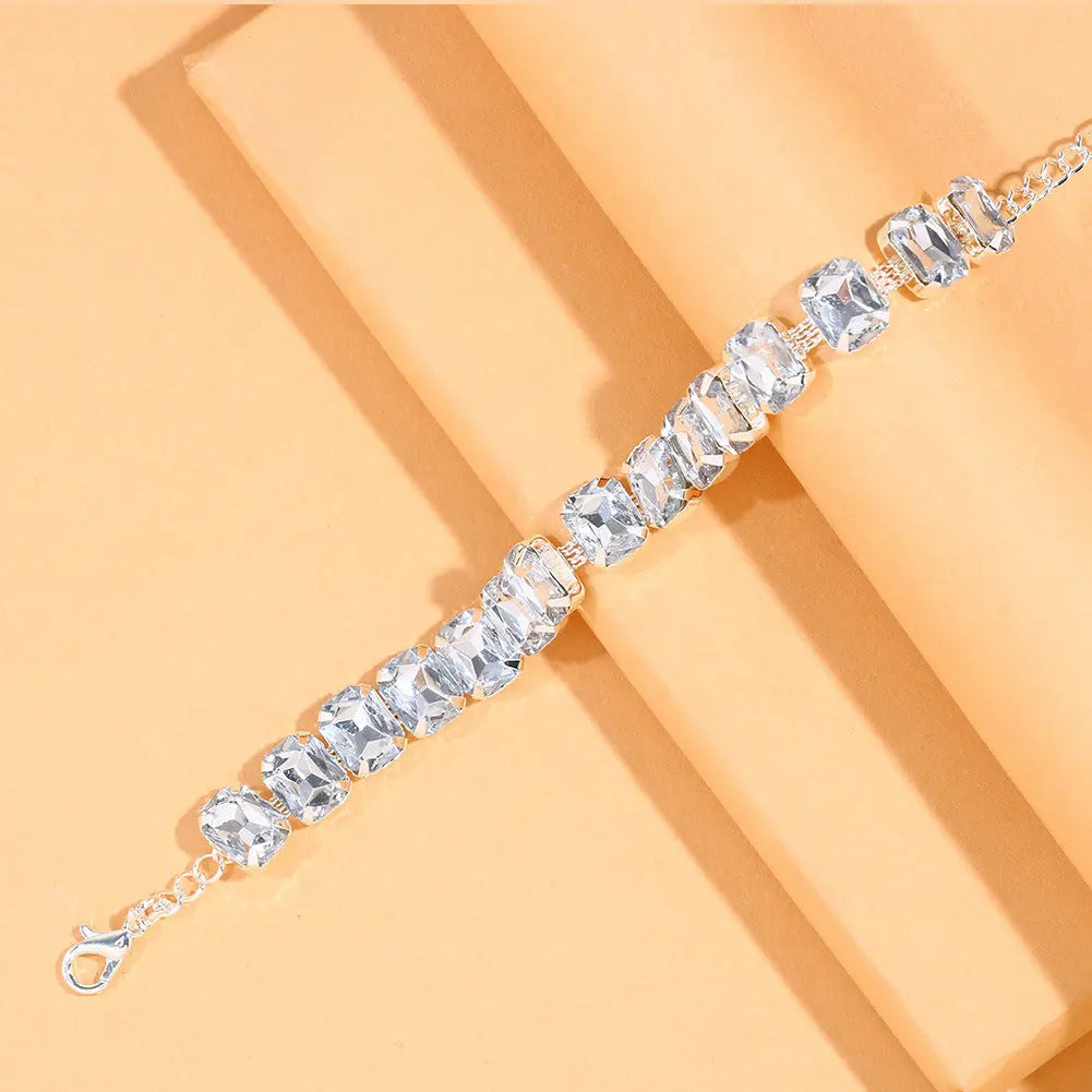 Cross border European and American New Crystal Colored Feet Chain Women's Fashion High Heels Square Feet Chain Shining Accessories Anklet AQP-STORE