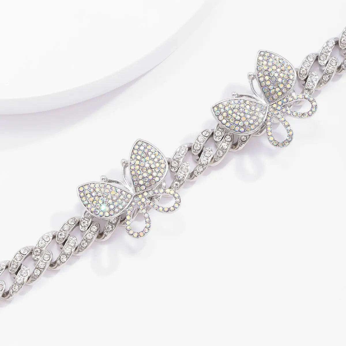 Hip hop punk full diamond Cuban chain with diamond inlaid butterfly anklet, European and American minimalist trend exaggerated chain anklet, female AQP-STORE