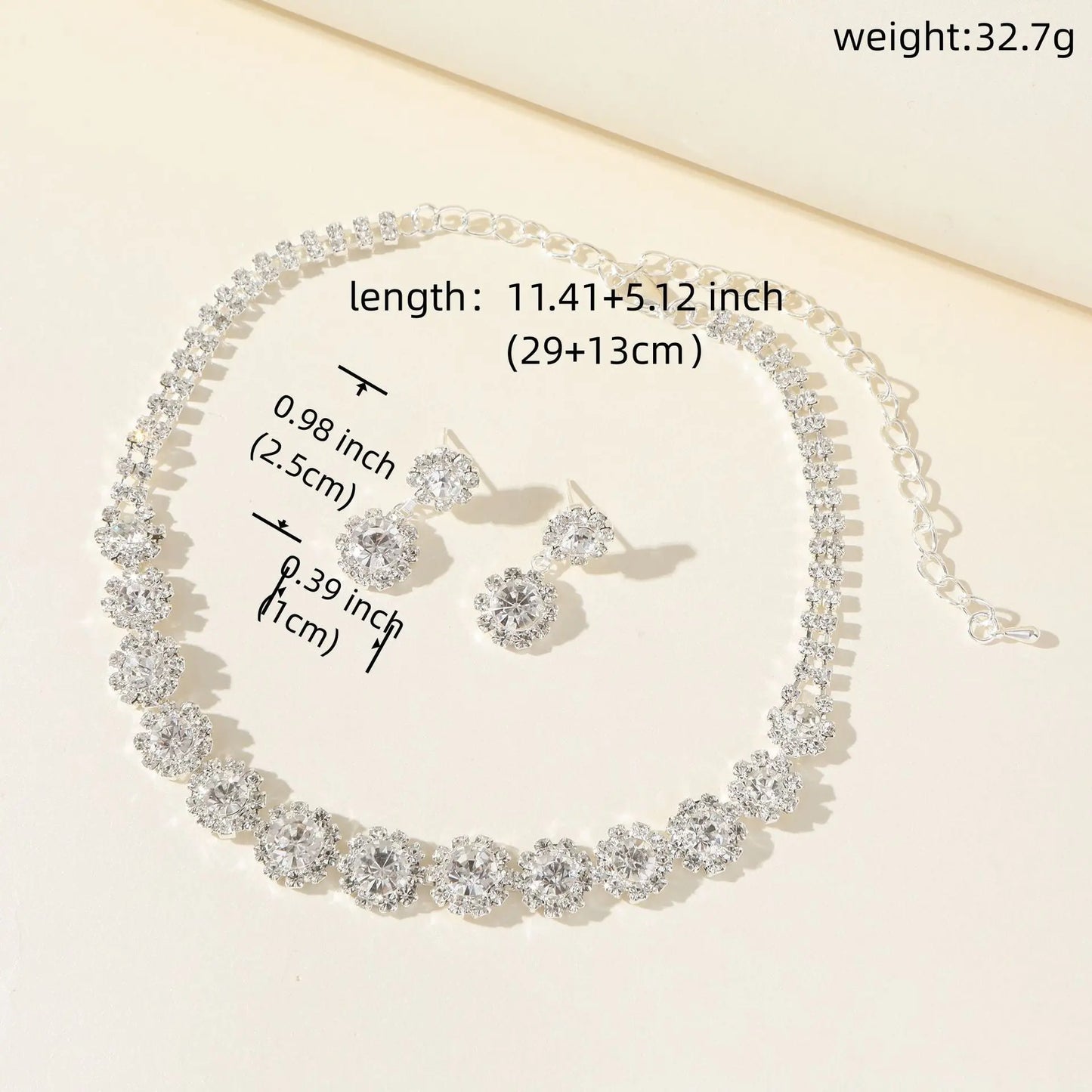2023 New Cross border Popular Jewelry Set Luxury Wedding Women's Jewelry Round Water Diamond Necklace Earnail Set AQP-STORE