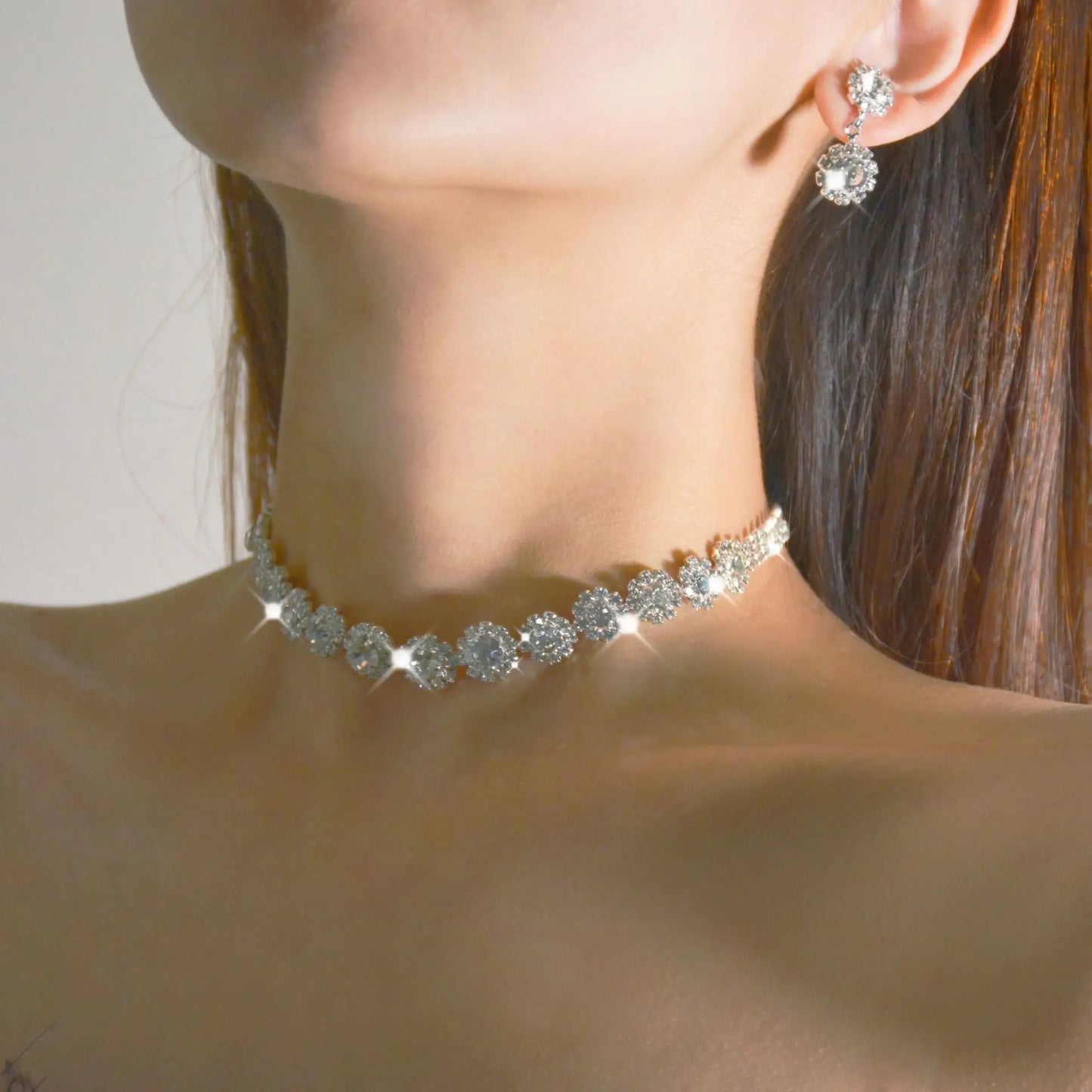2023 New Cross border Popular Jewelry Set Luxury Wedding Women's Jewelry Round Water Diamond Necklace Earnail Set AQP-STORE