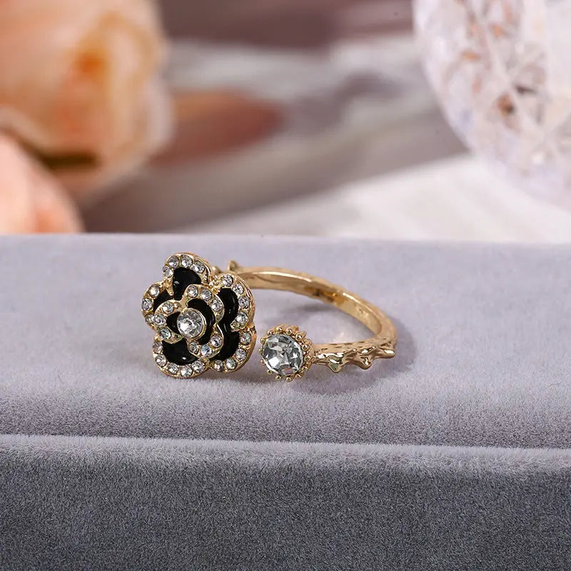 Camellia Earrings, Ring Necklace Combination, Three Piece Set with Diamond Jewelry, Personalized Opening, Fashionable Jewelry, Women's High Grade Feeling AQP-STORE