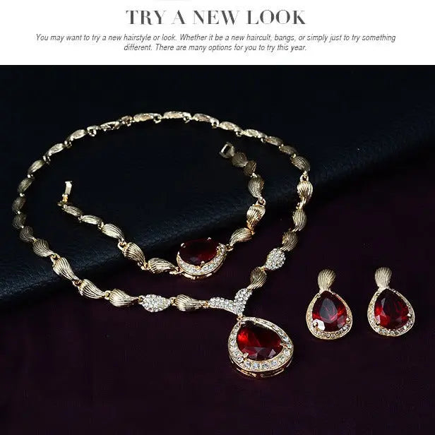 Hot selling exquisite hot selling water drop gemstone alloy gold-plated four piece set for bride's banquet jewelry in foreign trade AQP-STORE