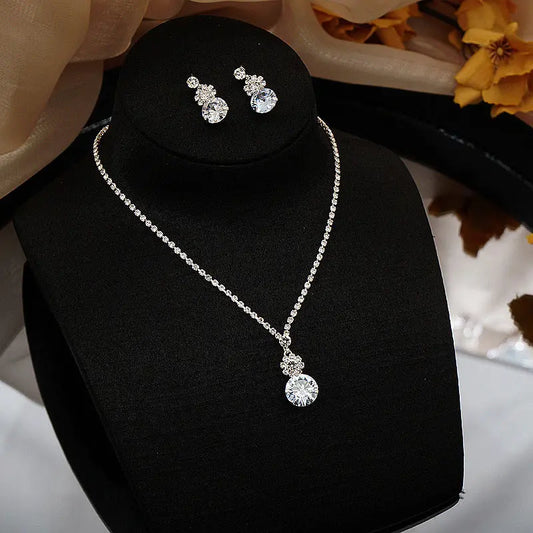 Cross border Hot Selling Exquisite Claw Chain Necklace Earring Set 2-piece Water Drop Neckchain Collar Chain Dinner Accessories for Women AQP-STORE