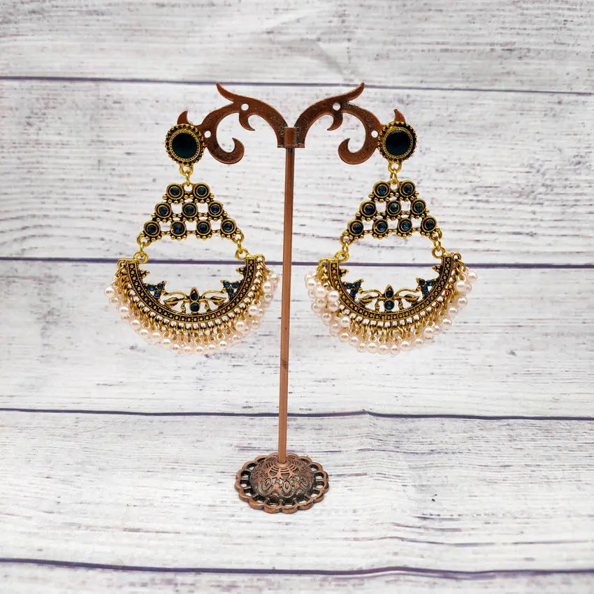 New Creative Retro Half Round Beaded Alloy Earrings Personalized Peacock Bell Hollow Geometric Tassel Earrings AQP-STORE