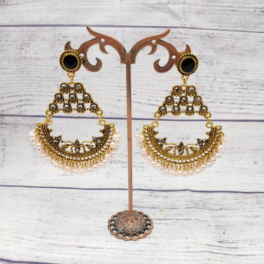 New Creative Retro Half Round Beaded Alloy Earrings Personalized Peacock Bell Hollow Geometric Tassel Earrings AQP-STORE
