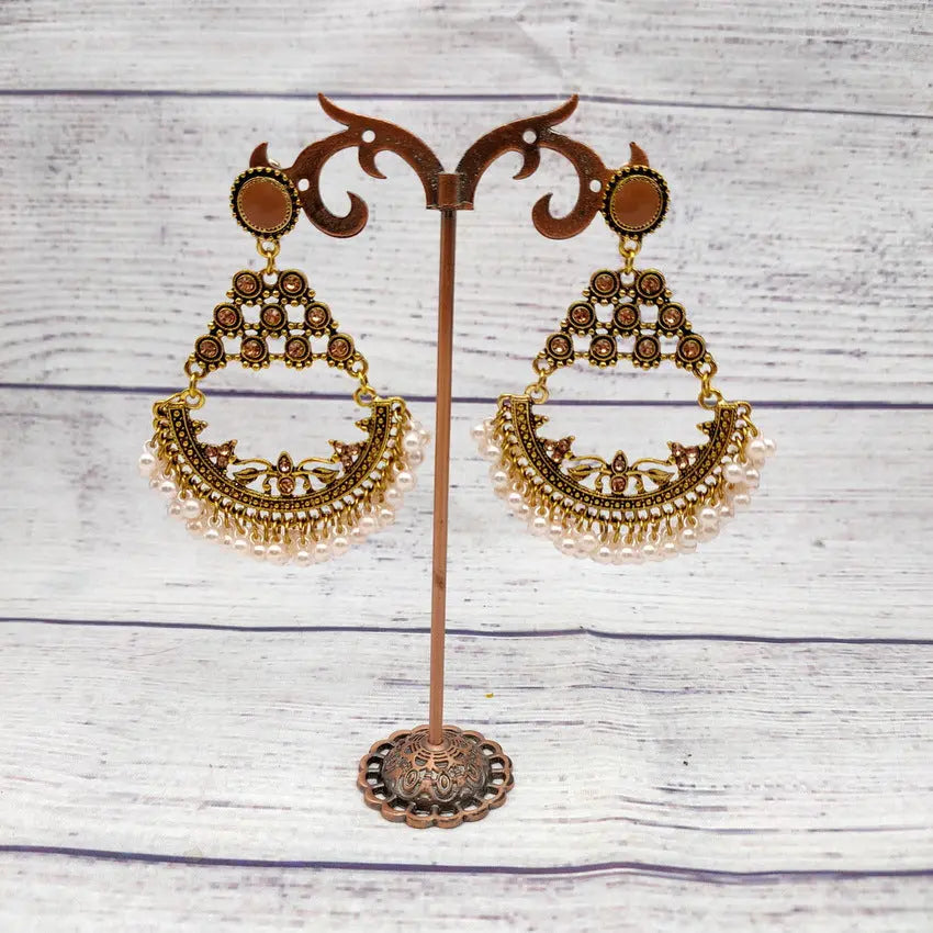 New Creative Retro Half Round Beaded Alloy Earrings Personalized Peacock Bell Hollow Geometric Tassel Earrings AQP-STORE