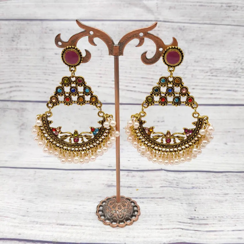 New Creative Retro Half Round Beaded Alloy Earrings Personalized Peacock Bell Hollow Geometric Tassel Earrings AQP-STORE