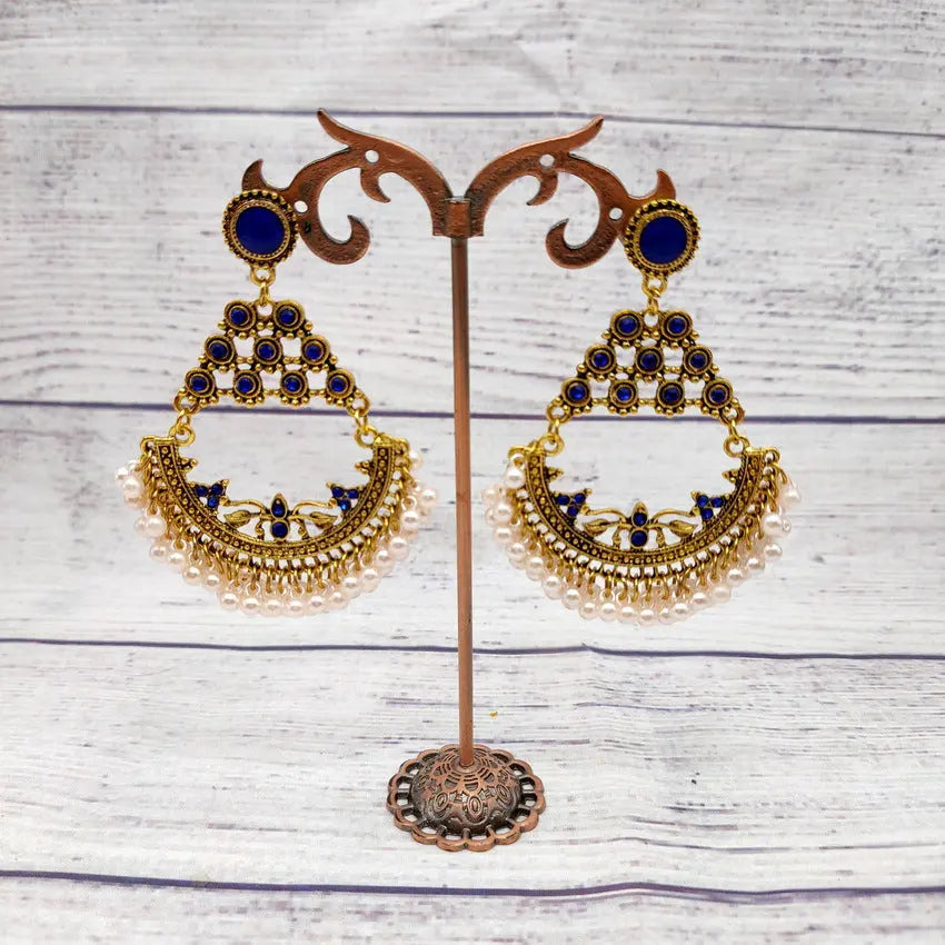 New Creative Retro Half Round Beaded Alloy Earrings Personalized Peacock Bell Hollow Geometric Tassel Earrings AQP-STORE