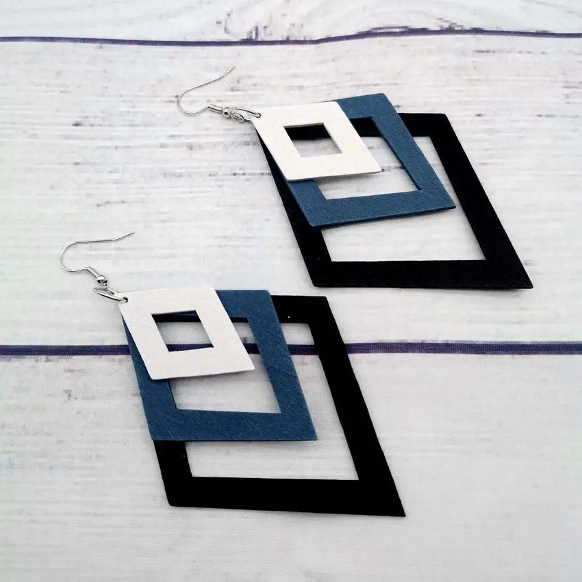 Minimalist retro double-sided hollow diamond wood earrings for women's fashionable colorful minimalist long wooden earrings and earrings AQP-STORE