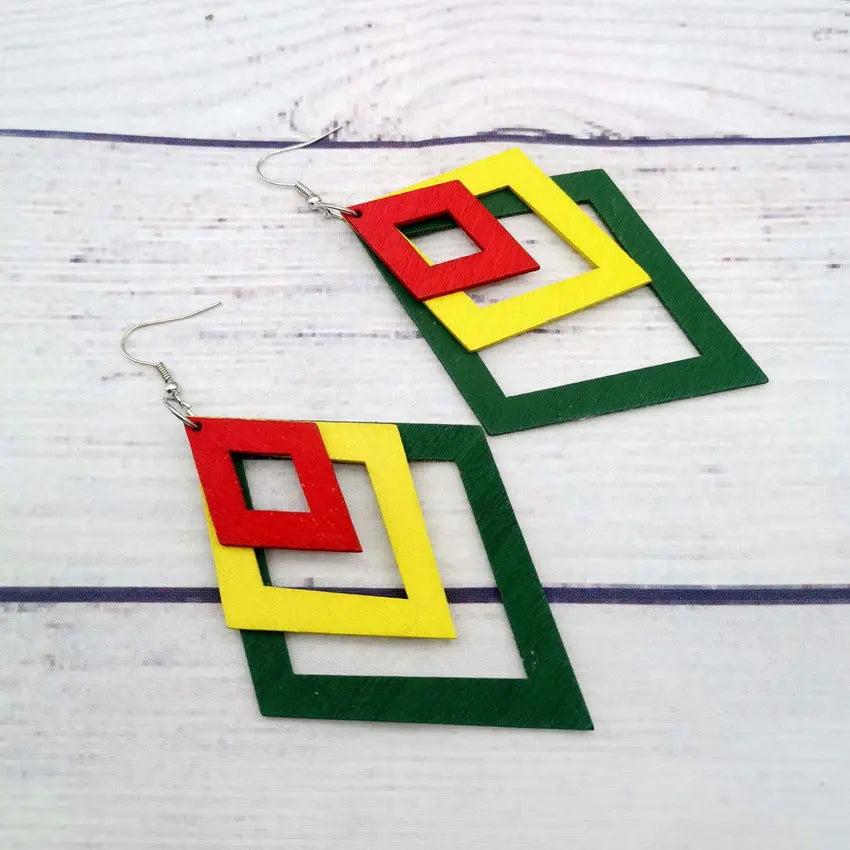 Minimalist retro double-sided hollow diamond wood earrings for women's fashionable colorful minimalist long wooden earrings and earrings AQP-STORE