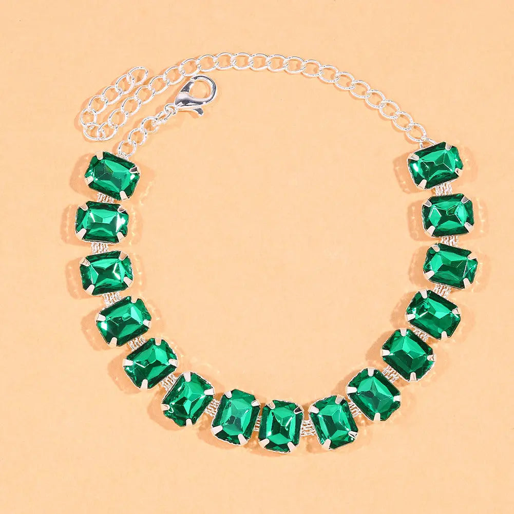 Cross border European and American New Crystal Colored Feet Chain Women's Fashion High Heels Square Feet Chain Shining Accessories Anklet AQP-STORE