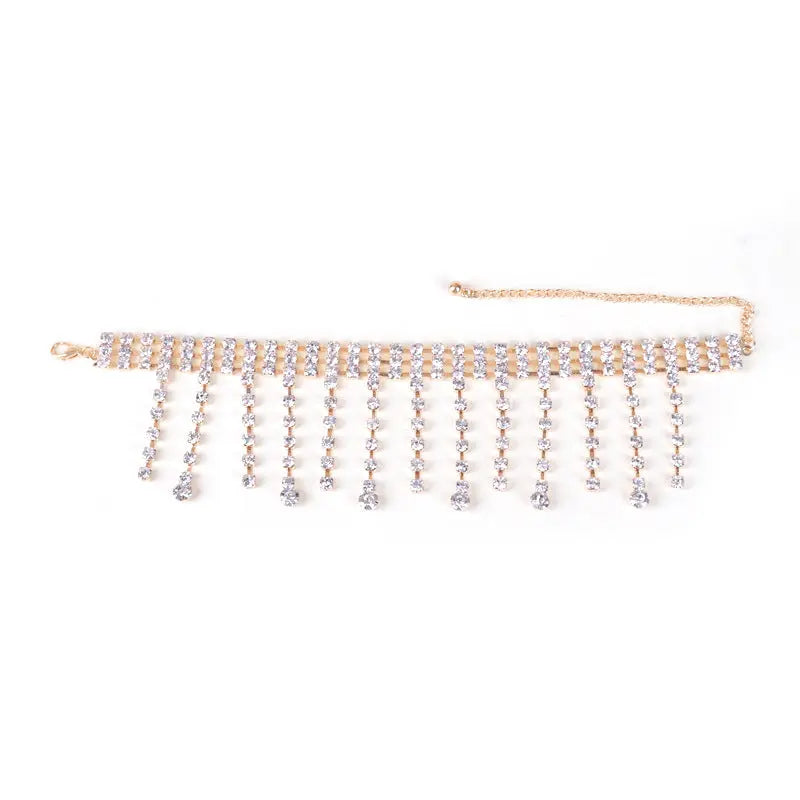Exaggerated European and American rhinestone chains with diamond tassel anklets, bohemian personality beach ins body chain accessories for women AQP-STORE