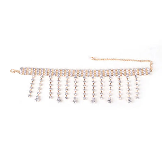 Exaggerated European and American rhinestone chains with diamond tassel anklets, bohemian personality beach ins body chain accessories for women AQP-STORE