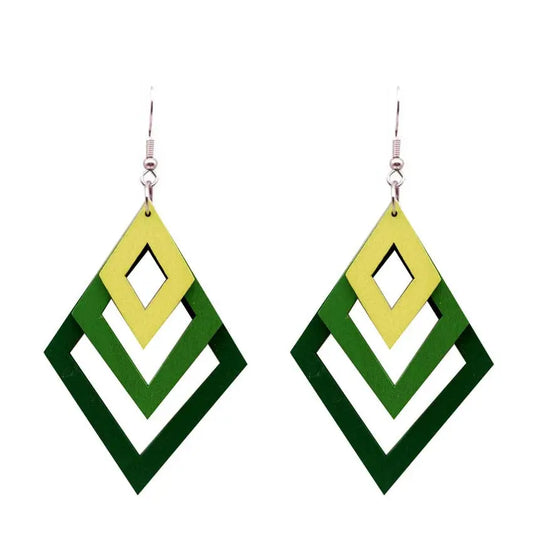 Minimalist retro double-sided hollow diamond wood earrings for women's fashionable colorful minimalist long wooden earrings and earrings AQP-STORE