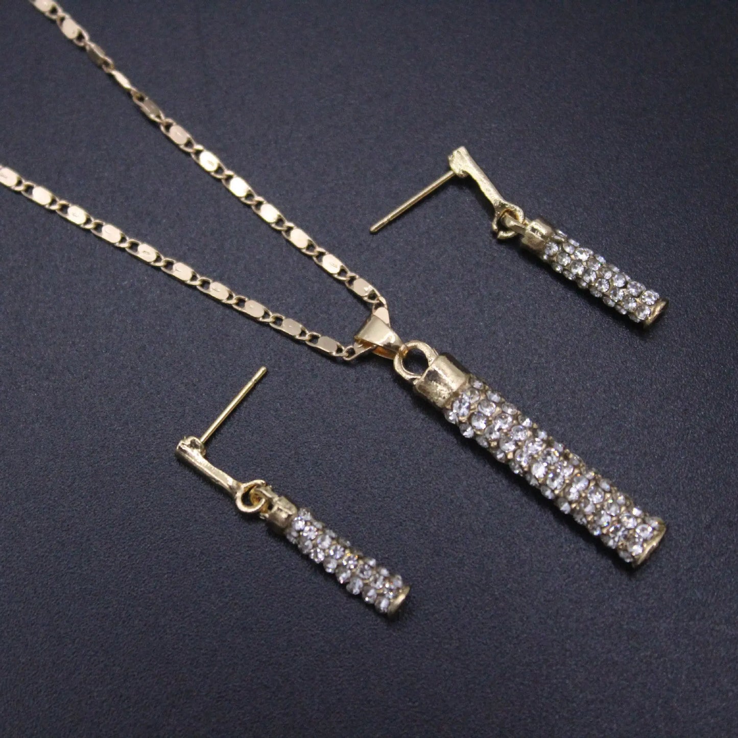 European and American fashion diamond inlaid cylindrical rod earring necklace set wedding jewelry necklace set AQP-STORE