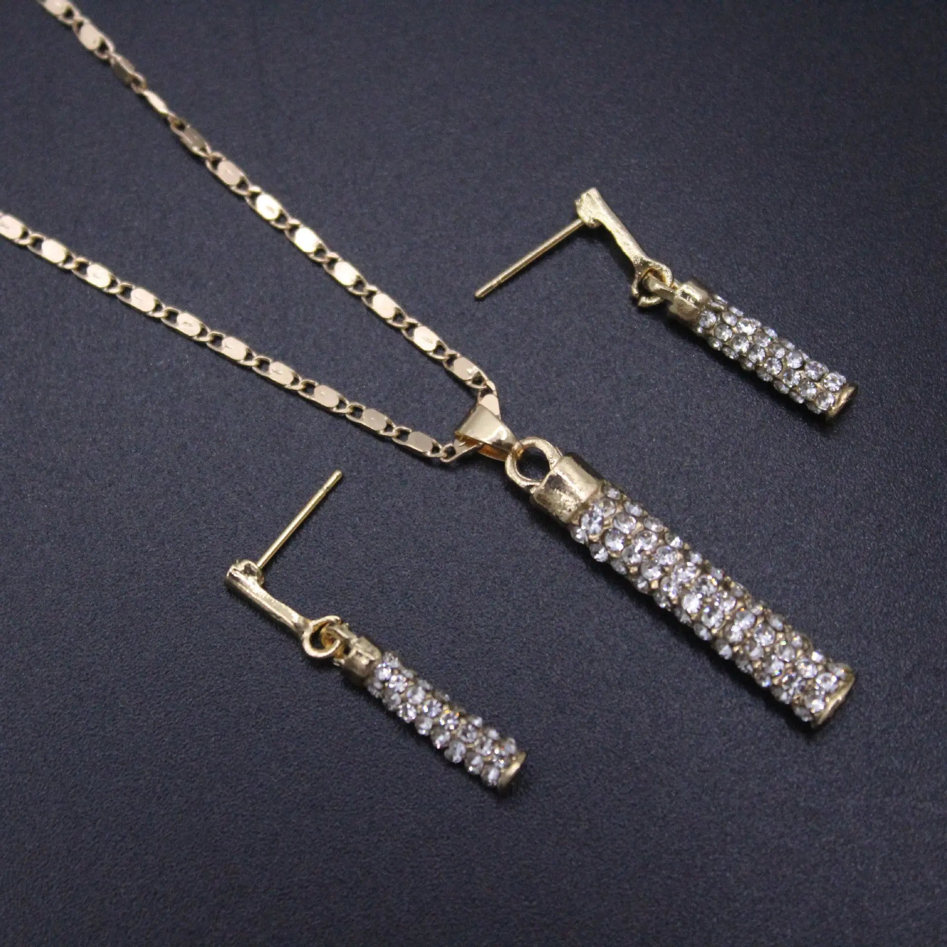 European and American fashion diamond inlaid cylindrical rod earring necklace set wedding jewelry necklace set AQP-STORE