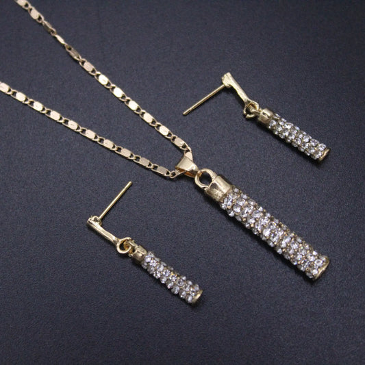 European and American fashion diamond inlaid cylindrical rod earring necklace set wedding jewelry necklace set AQP-STORE