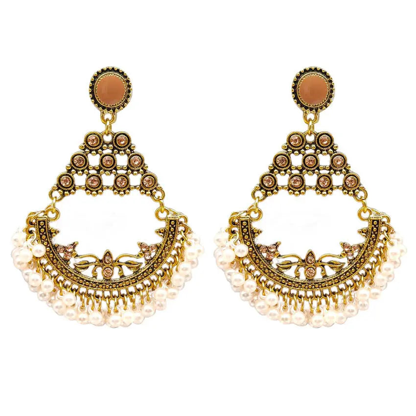 New Creative Retro Half Round Beaded Alloy Earrings Personalized Peacock Bell Hollow Geometric Tassel Earrings AQP-STORE