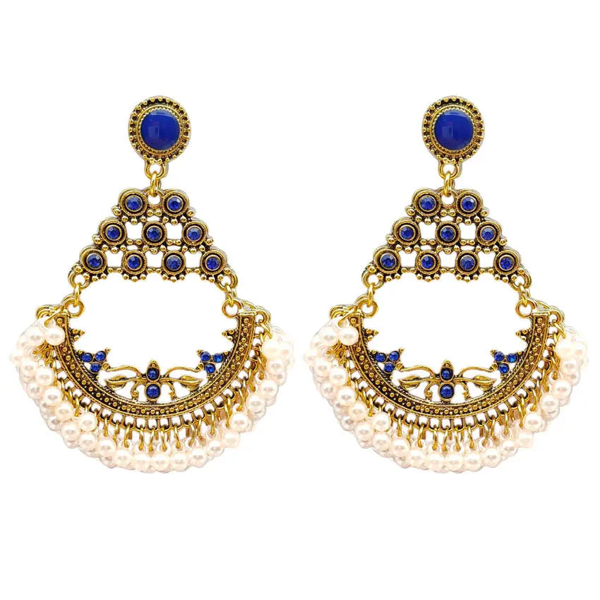 New Creative Retro Half Round Beaded Alloy Earrings Personalized Peacock Bell Hollow Geometric Tassel Earrings AQP-STORE