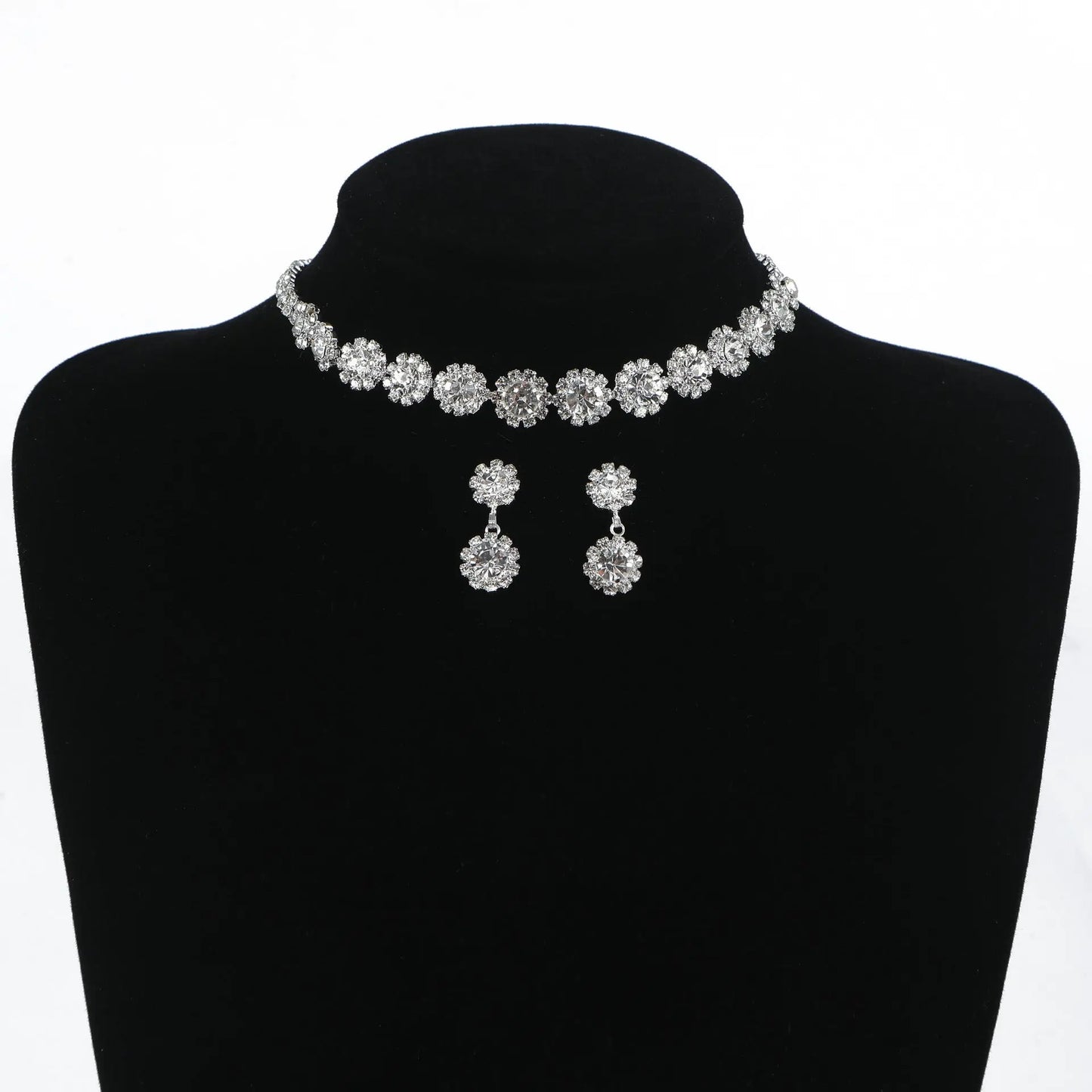 2023 New Cross border Popular Jewelry Set Luxury Wedding Women's Jewelry Round Water Diamond Necklace Earnail Set AQP-STORE