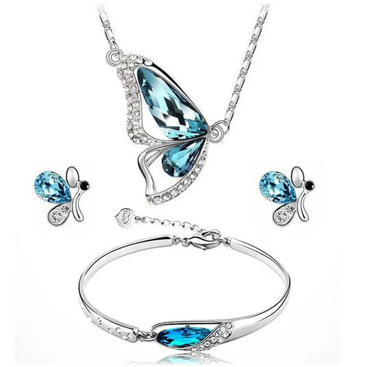 New Diamond Crystal Butterfly Jewelry Set Necklace+Earrings+Bracelet Crystal Set Fashion Jewelry AQP-STORE