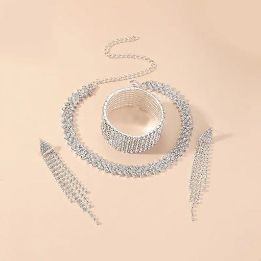 European and American fashion irregular necklaces, Amazon's best-selling full diamond claw chain bracelets, earrings, necklaces, water diamonds, three piece set AQP-STORE