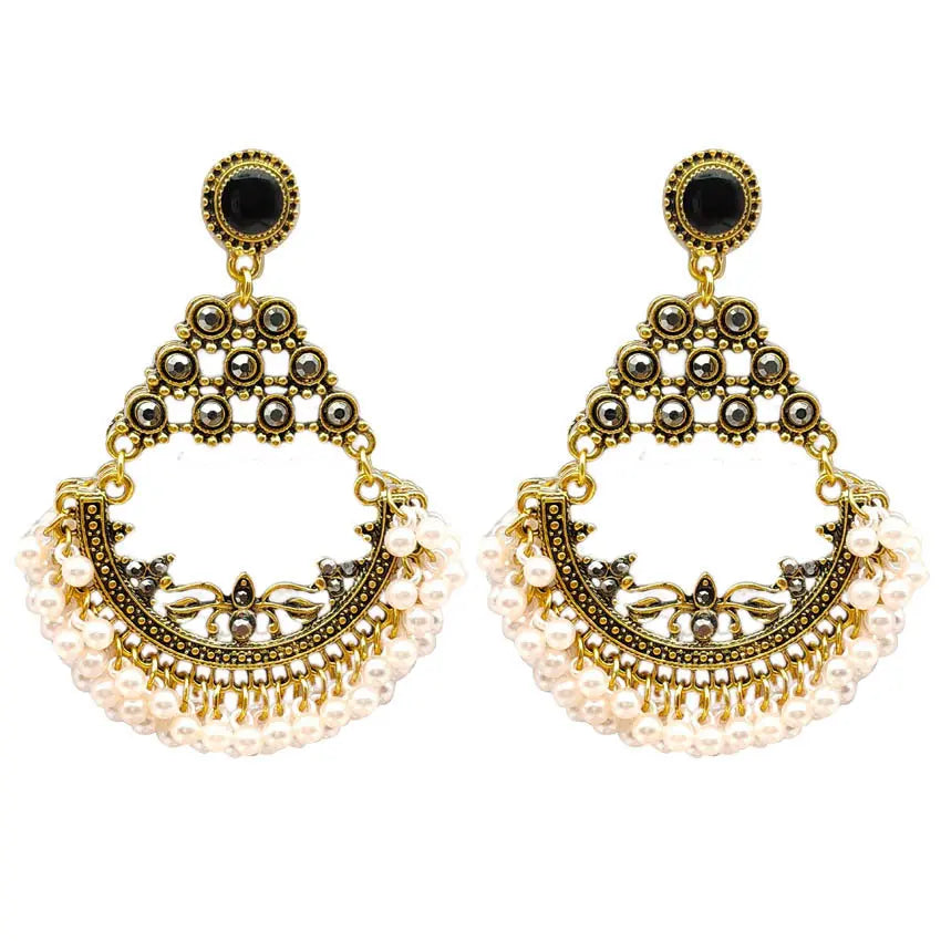 New Creative Retro Half Round Beaded Alloy Earrings Personalized Peacock Bell Hollow Geometric Tassel Earrings AQP-STORE