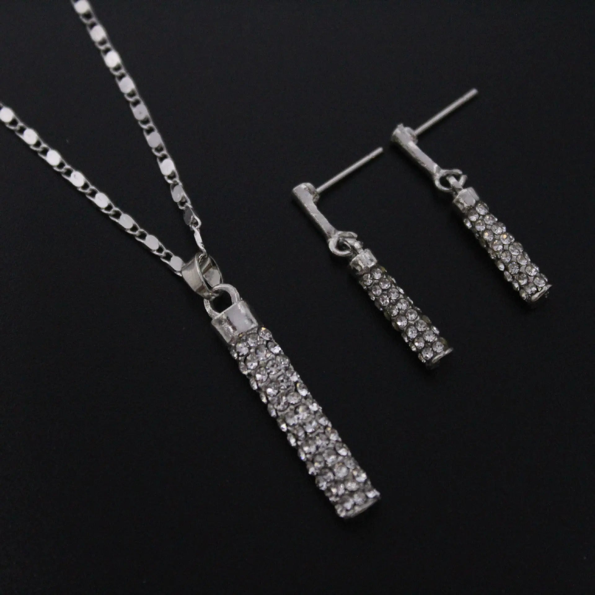 European and American fashion diamond inlaid cylindrical rod earring necklace set wedding jewelry necklace set AQP-STORE
